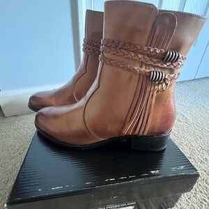 Sandro Moscoloni Tan Ankle Boots with Braided Fringe